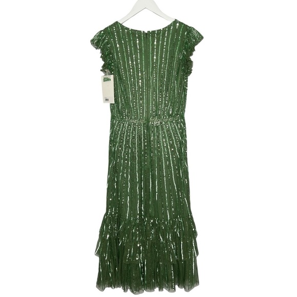 Mac Duggal Sequined Wrap Over Cap Sleeve Ruffle Hem Dress Sage Size 6 NEW - Picture 8 of 15